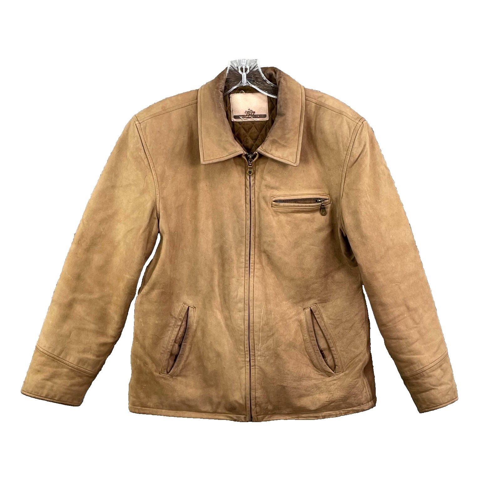 Vintage Genuine Leather Bomber Jacket Mens Medium Cabincore Aviator Moto Biker